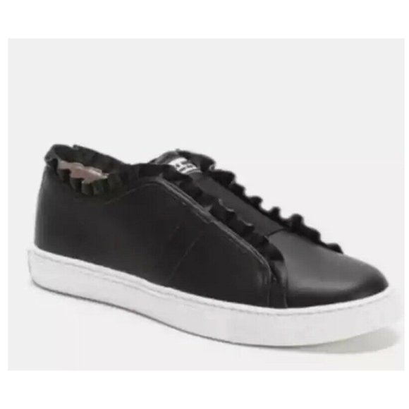 Kate Spade Lance Leather Ruffle Slip On Sneakers, Women's Size 9 Black